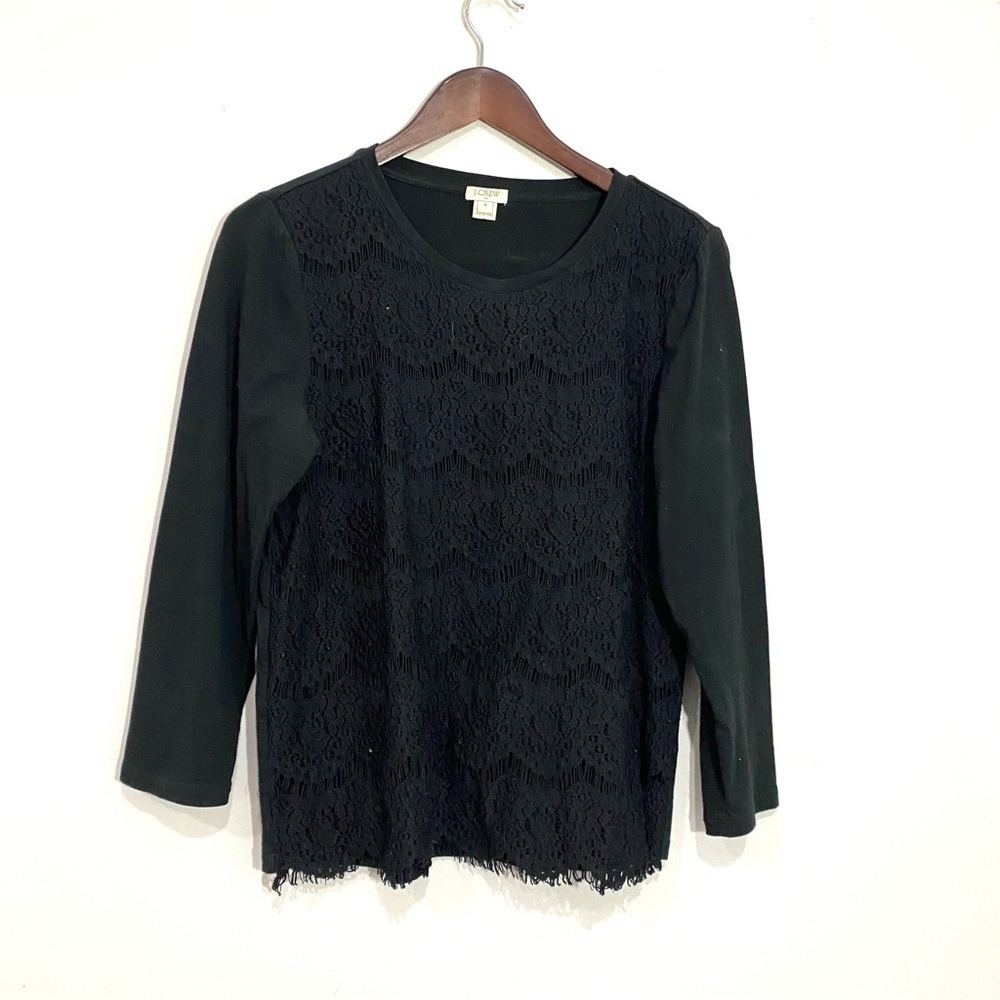 JCREW Womens Medium Black Lace Overlay 3/4 Sleeve Business Casual Shirt F5016 A3